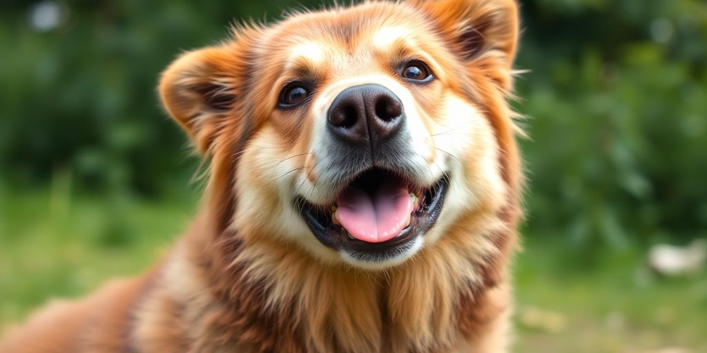 Friendly dog bear in a natural outdoor setting.