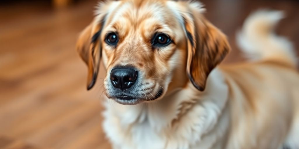 A friendly dog looking inviting and calm.