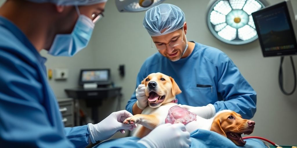 Veterinarian performing an organ transplant on a dog.