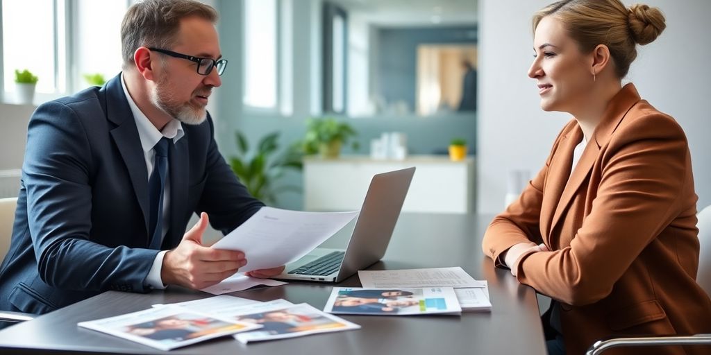 A professional discussing mortgage options with a client.